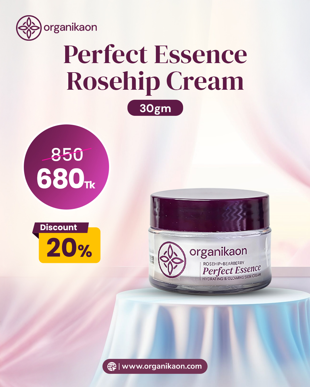 Organikaon Perfect Essence-Advance Rosehip + Bearberry Hydrating & Glowing Cream 30gm